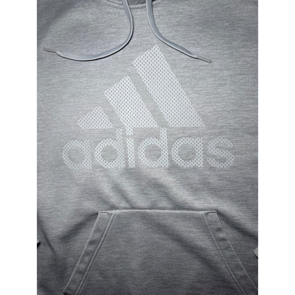 Adidas Climawarm Pullover Hoodie Mens Medium Gray Graphic Logo - Picture 4 of 6